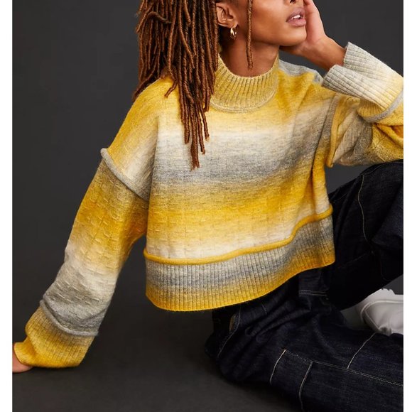 Anthropologie Pilcro Cropped Mock-Neck Sweater - Yellow Gray Ombre - XL - Picture 1 of 12